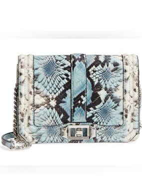 REBECCA MINKOFF🖤🩵BLUE MULTI🩵🖤PYTHON EMBOSSED SMALL LOVE CROSSBODY BAG🌟NWT🌟